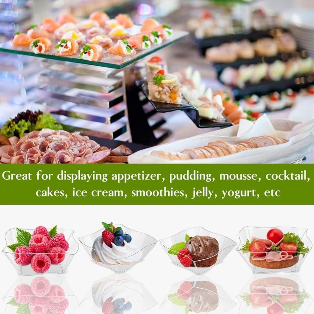 50ct 5 oz Clear Plastic Dessert Cups with Spoons Mini Appetizer Catering Bowls - Picture 8 of 8